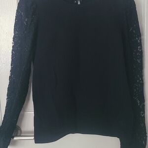 STATE Black Lace Sleeve Sweatshirt